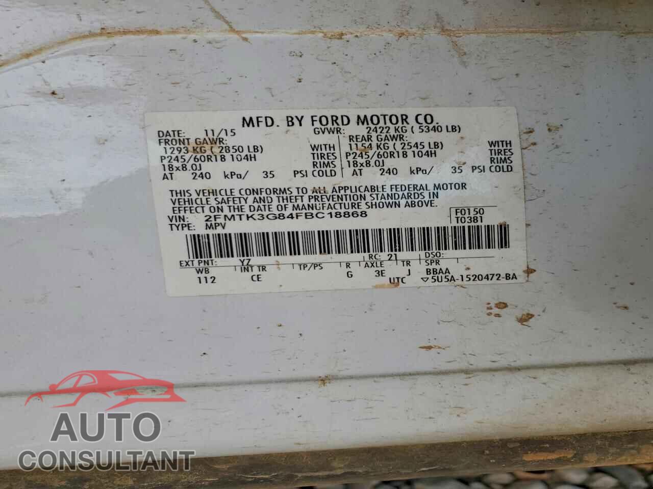 FORD EDGE 2015 - 2FMTK3G84FBC18868