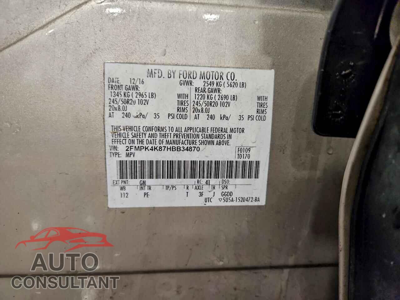 FORD EDGE 2017 - 2FMPK4K87HBB34870