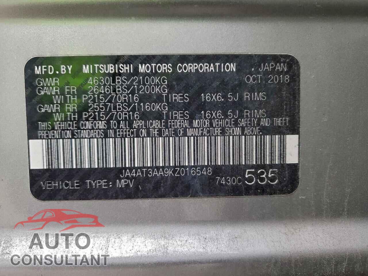 MITSUBISHI ECLIPSE 2019 - JA4AT3AA9KZ016548