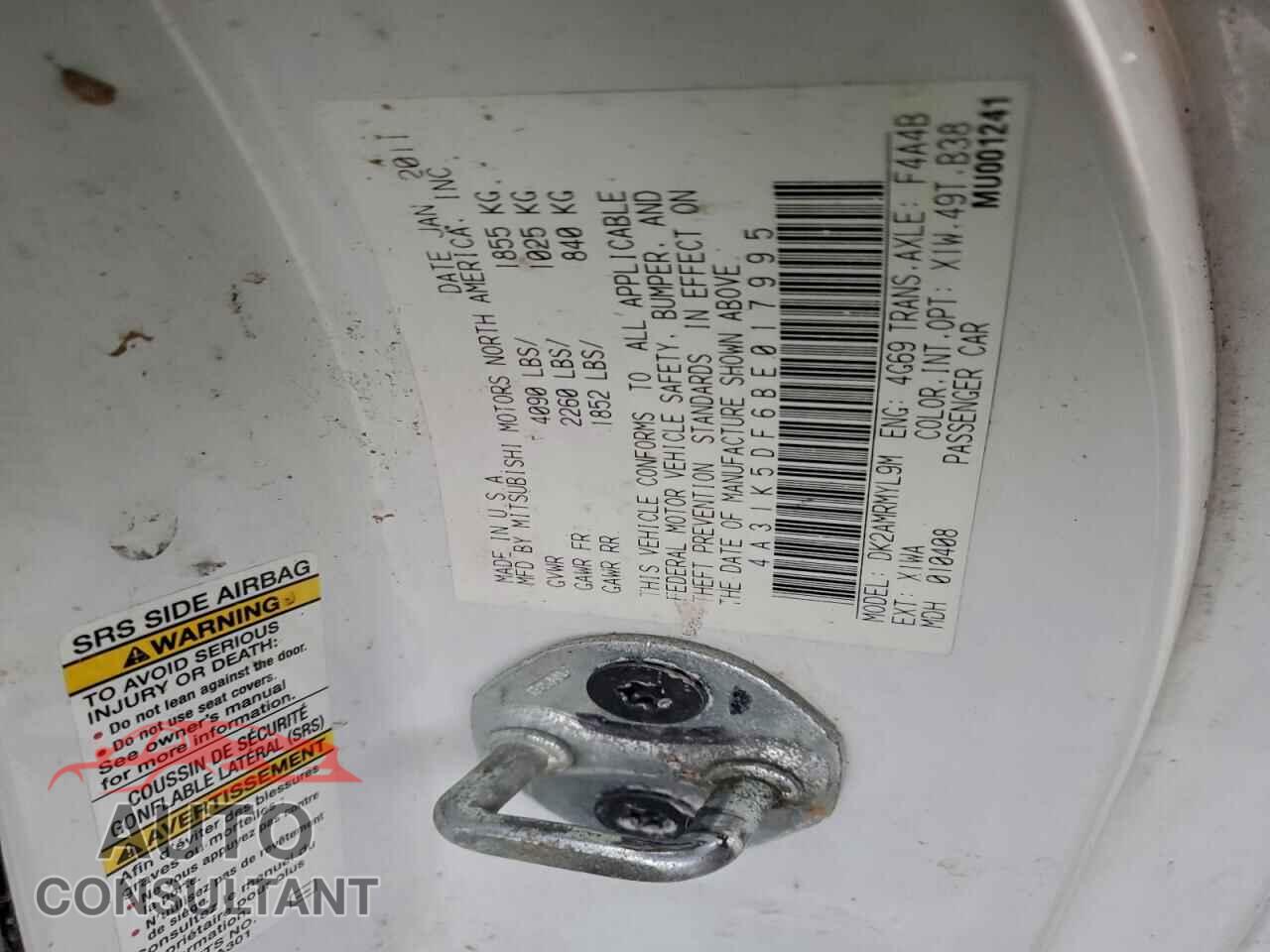MITSUBISHI ECLIPSE 2011 - 4A31K5DF6BE017995