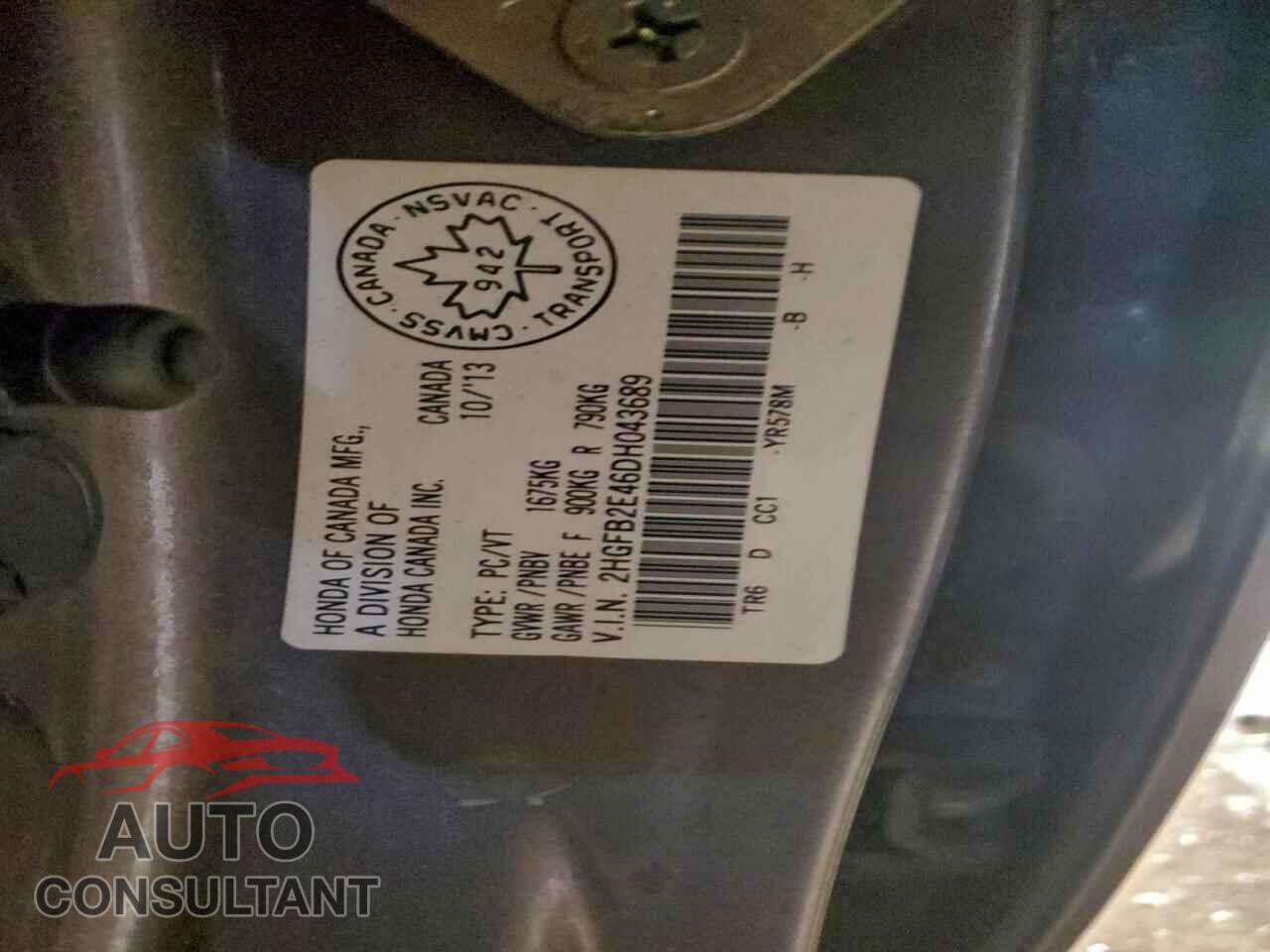 HONDA CIVIC 2013 - 2HGFB2E46DH043689