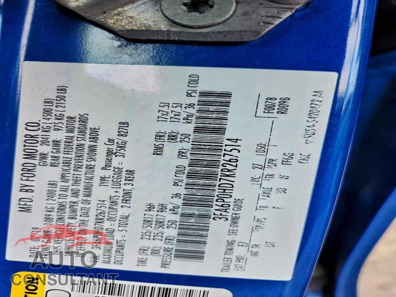 FORD FUSION 2019 - 3FA6P0HD7KR267514