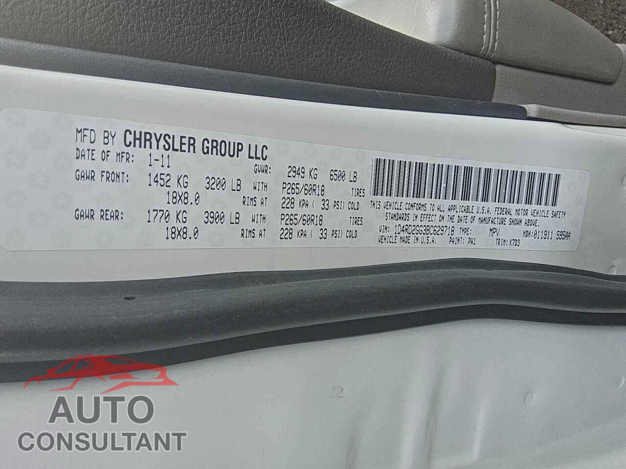 DODGE DURANGO 2011 - 1D4RD2GG3BC629718