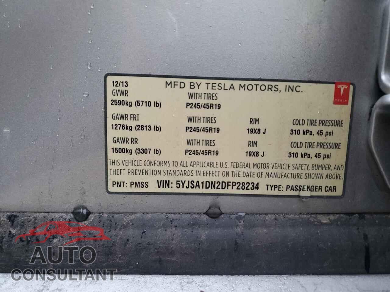 TESLA MODEL S 2013 - 5YJSA1DN2DFP28234