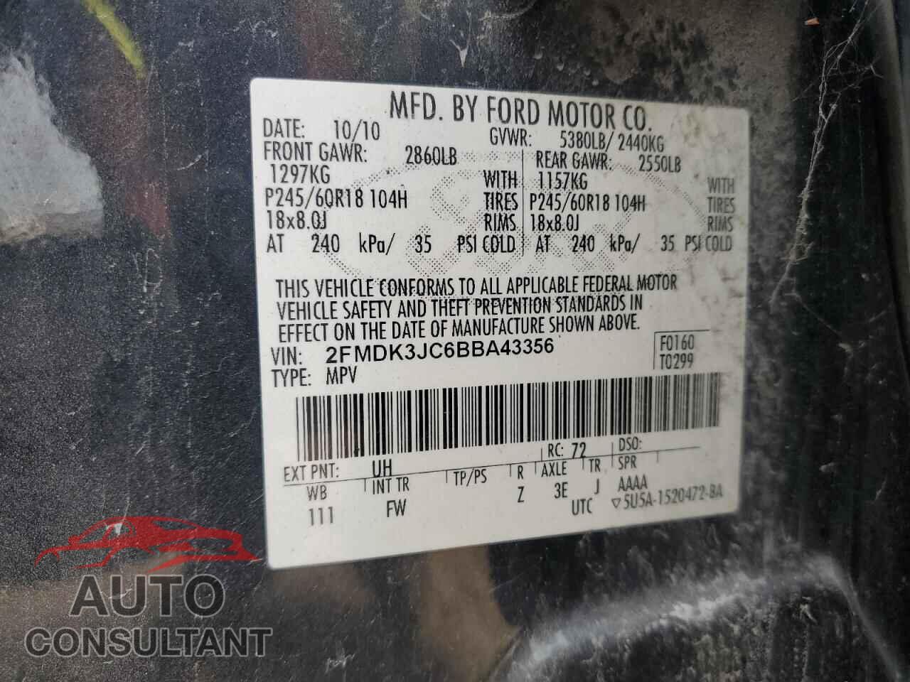 FORD EDGE 2011 - 2FMDK3JC6BBA43356