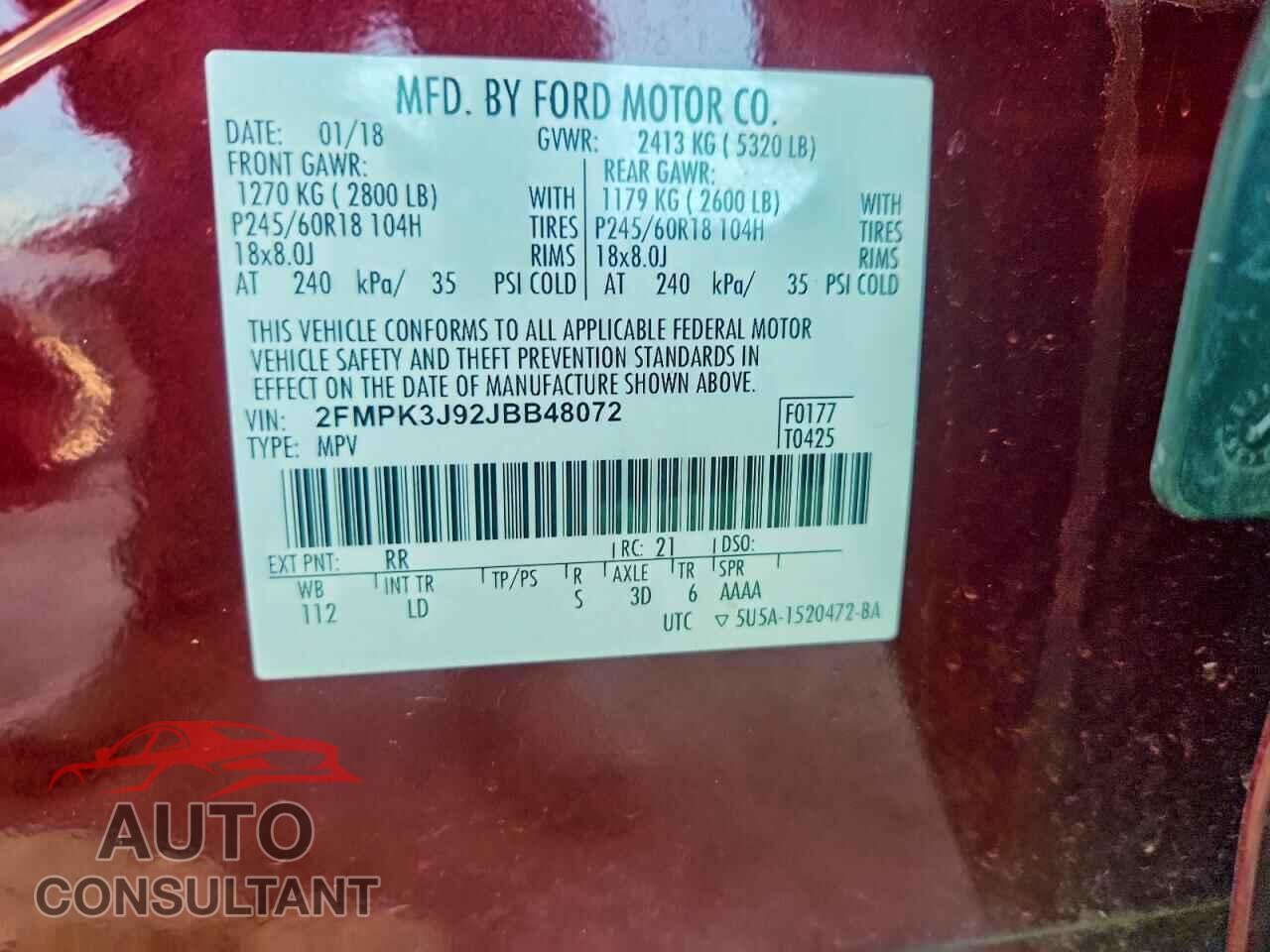 FORD EDGE 2018 - 2FMPK3J92JBB48072