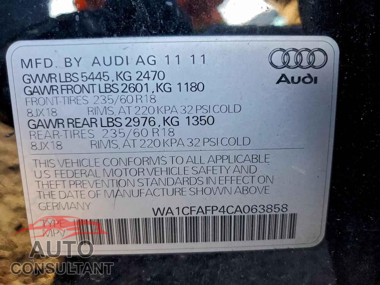 AUDI Q5 2012 - WA1CFAFP4CA063858