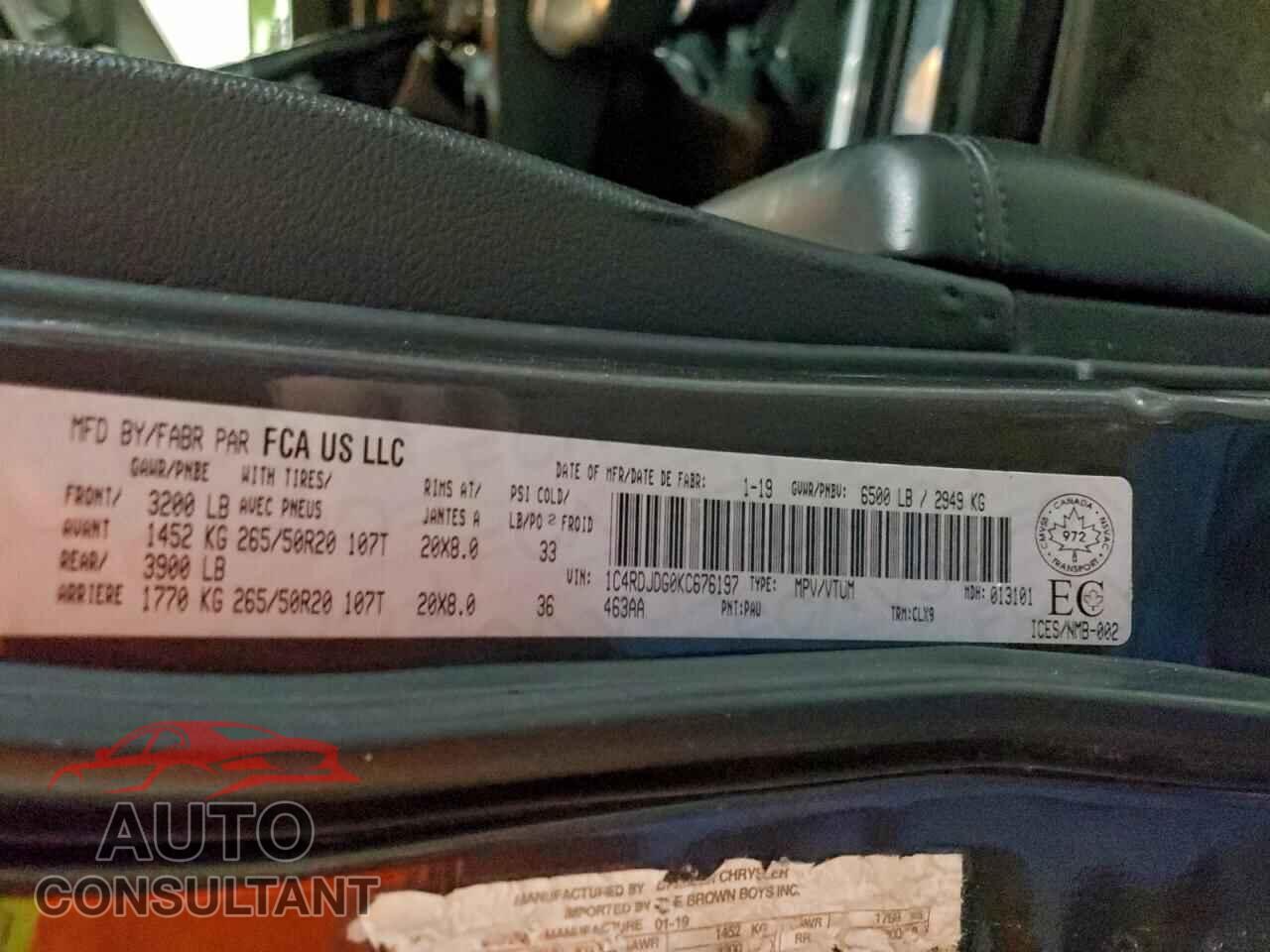DODGE DURANGO 2019 - 1C4RDJDG0KC676197