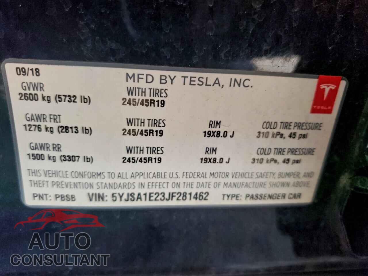 TESLA MODEL S 2018 - 5YJSA1E23JF281462