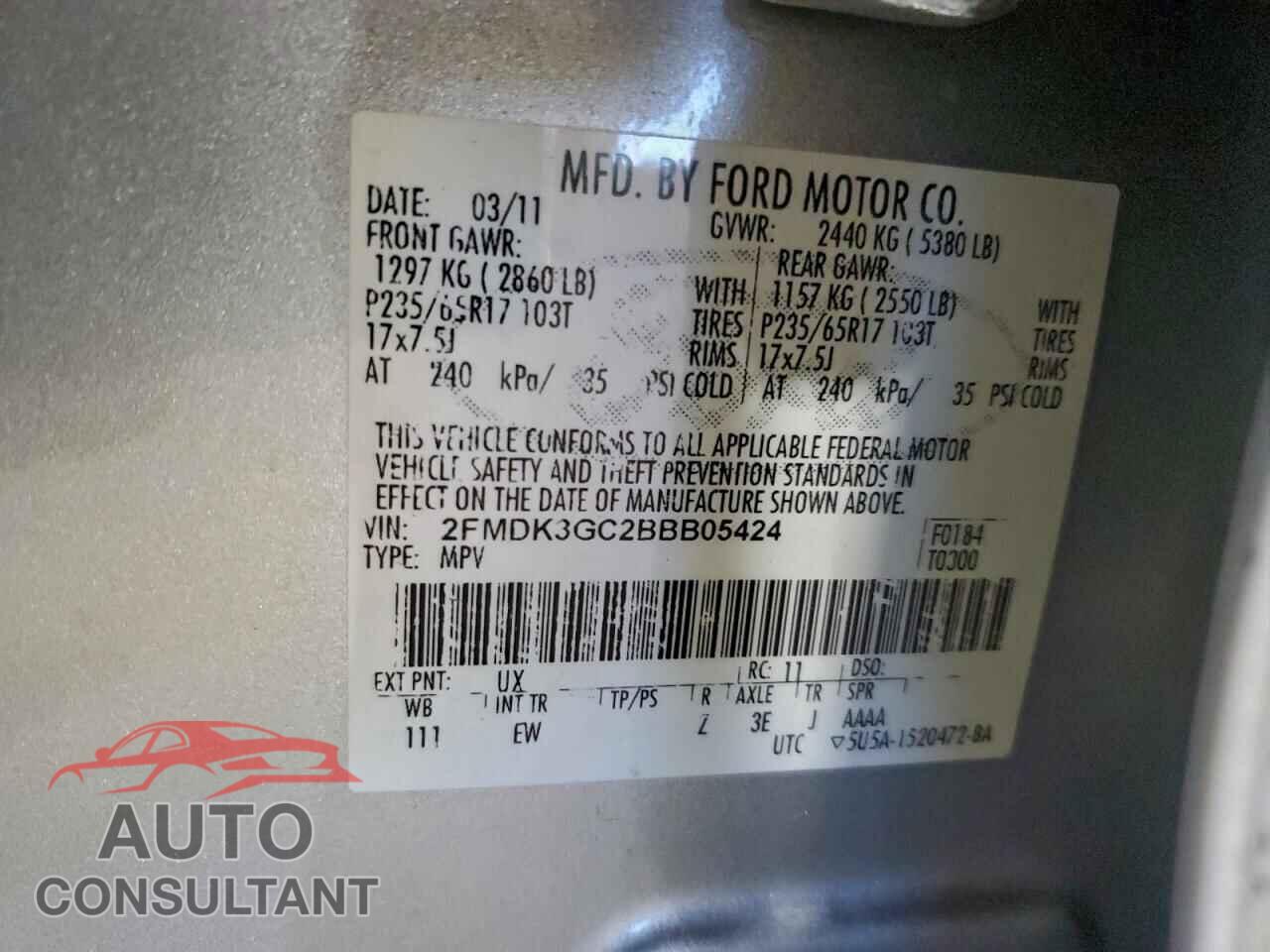 FORD EDGE 2011 - 2FMDK3GC2BBB05424
