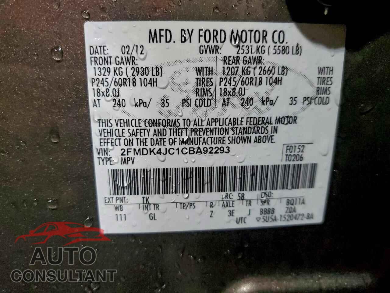 FORD EDGE 2012 - 2FMDK4JC1CBA92293