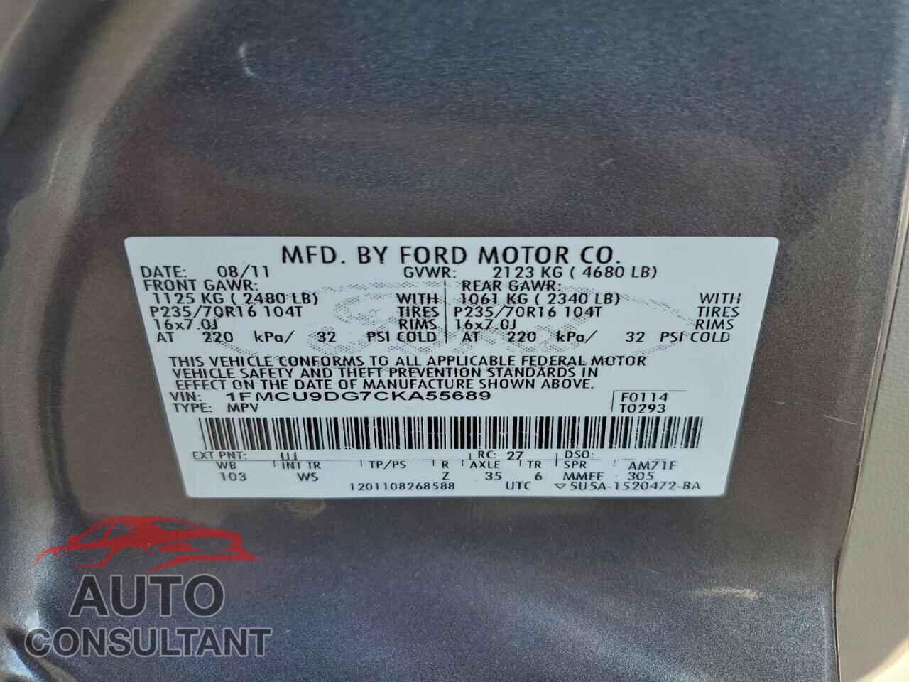 FORD ESCAPE 2012 - 1FMCU9DG7CKA55689