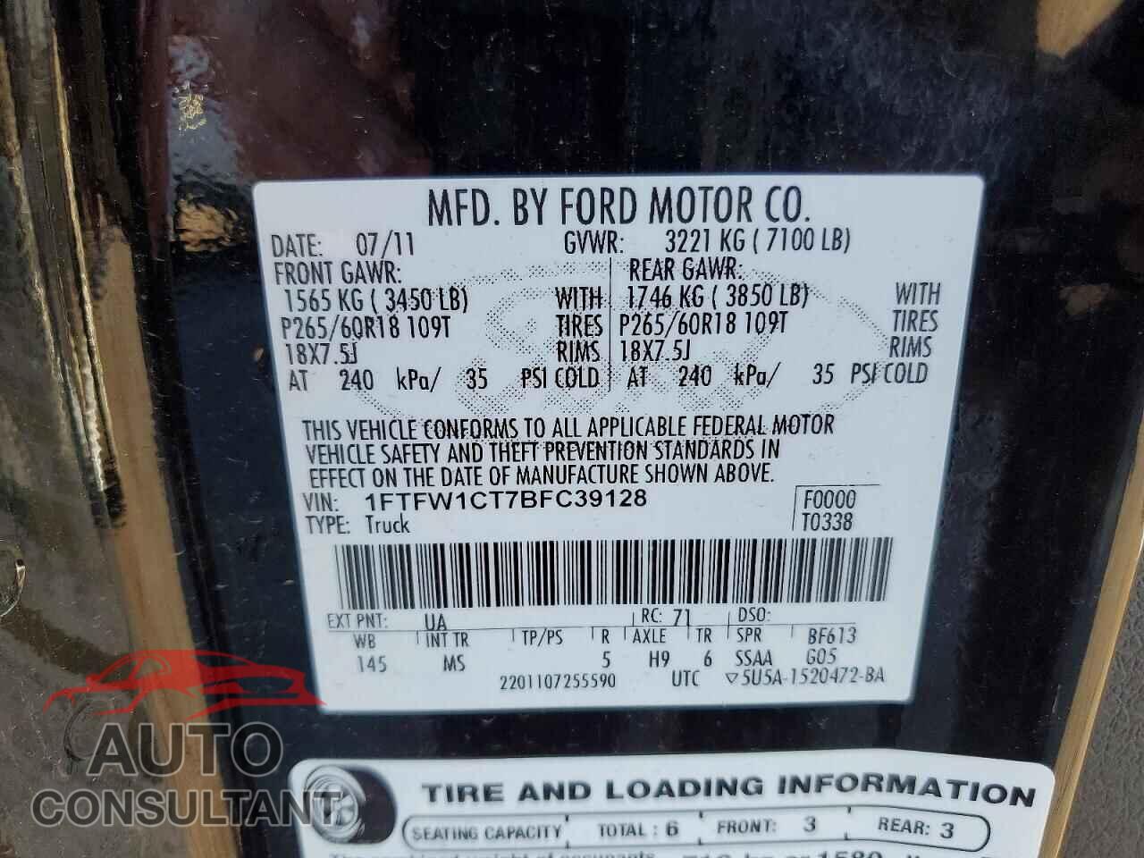 FORD F-150 2011 - 1FTFW1CT7BFC39128