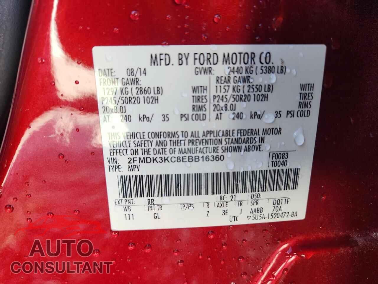 FORD EDGE 2014 - 2FMDK3KC8EBB16360