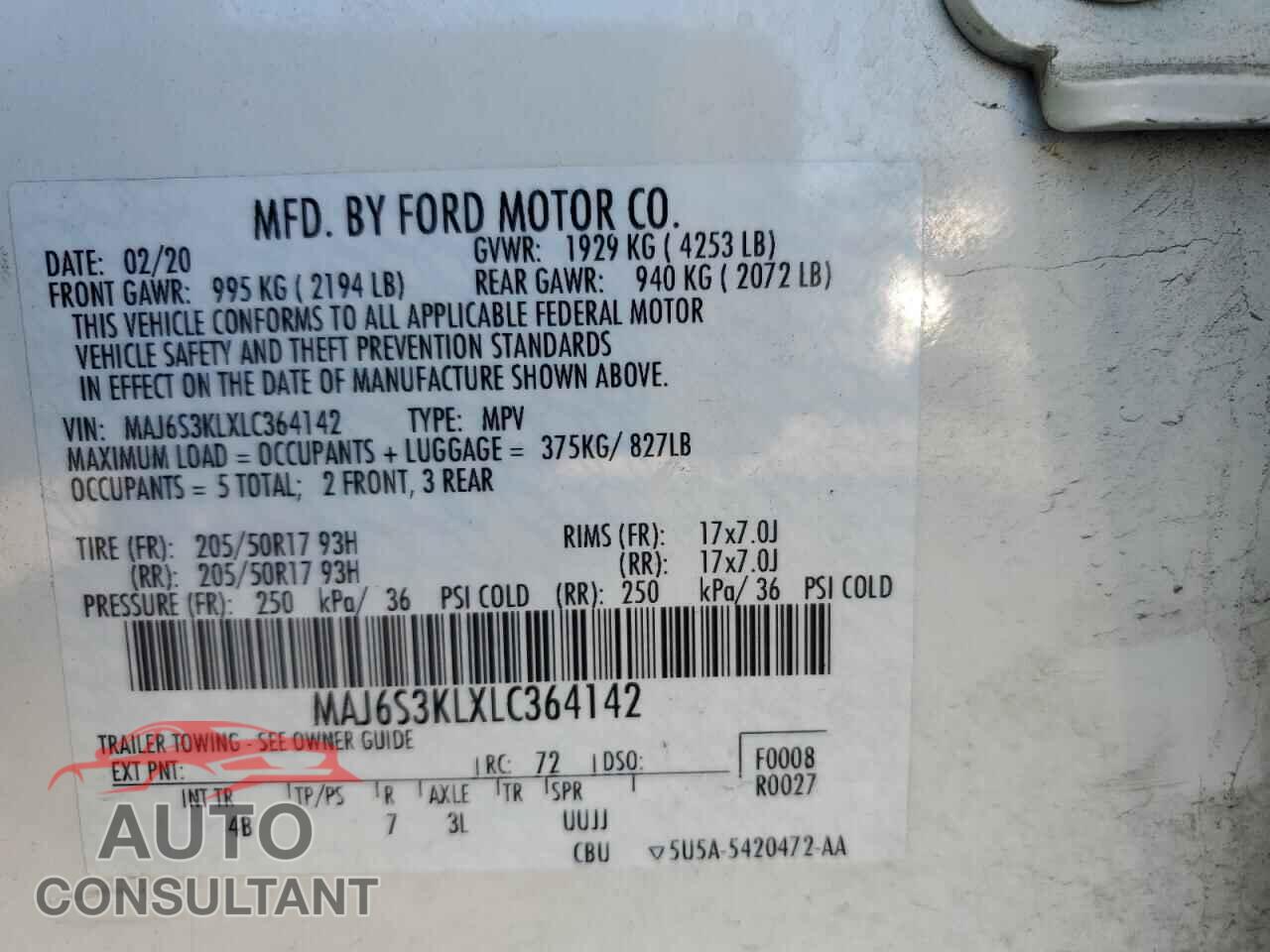 FORD ECOSPORT 2020 - MAJ6S3KLXLC364142