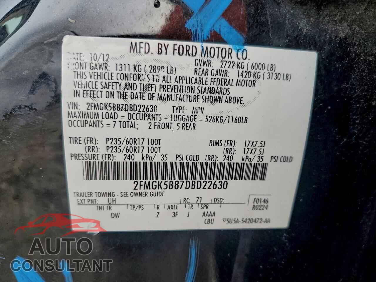 FORD FLEX 2013 - 2FMGK5B87DBD22630
