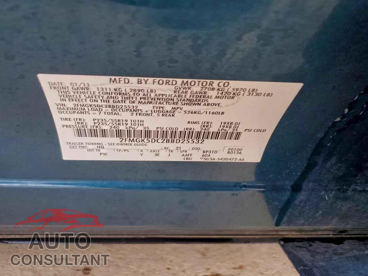 FORD FLEX 2011 - 2FMGK5DC2BBD25532
