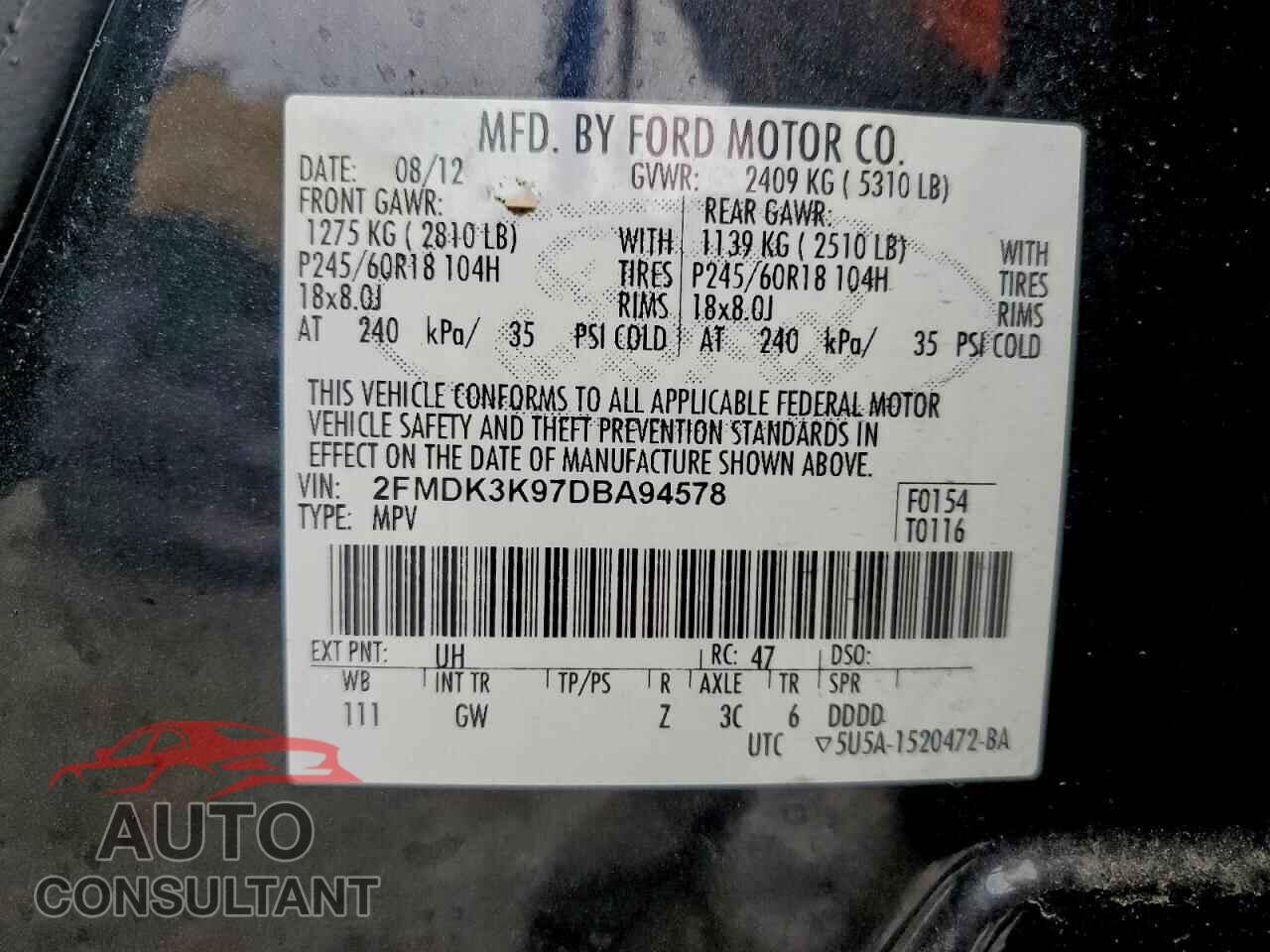 FORD EDGE 2013 - 2FMDK3K97DBA94578