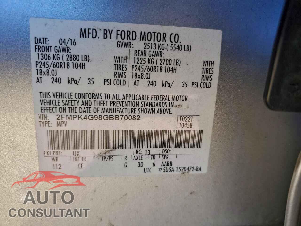 FORD EDGE 2016 - 2FMPK4G98GBB70082