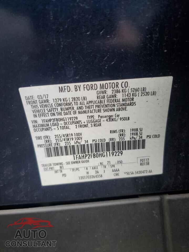 FORD TAURUS 2017 - 1FAHP2F80HG119229