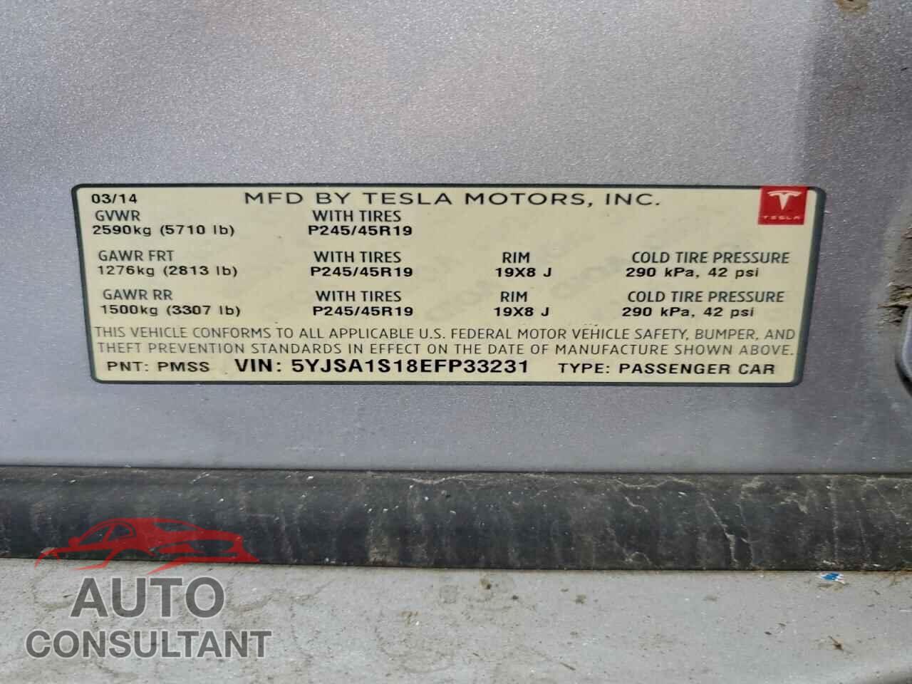 TESLA MODEL S 2014 - 5YJSA1S18EFP33231