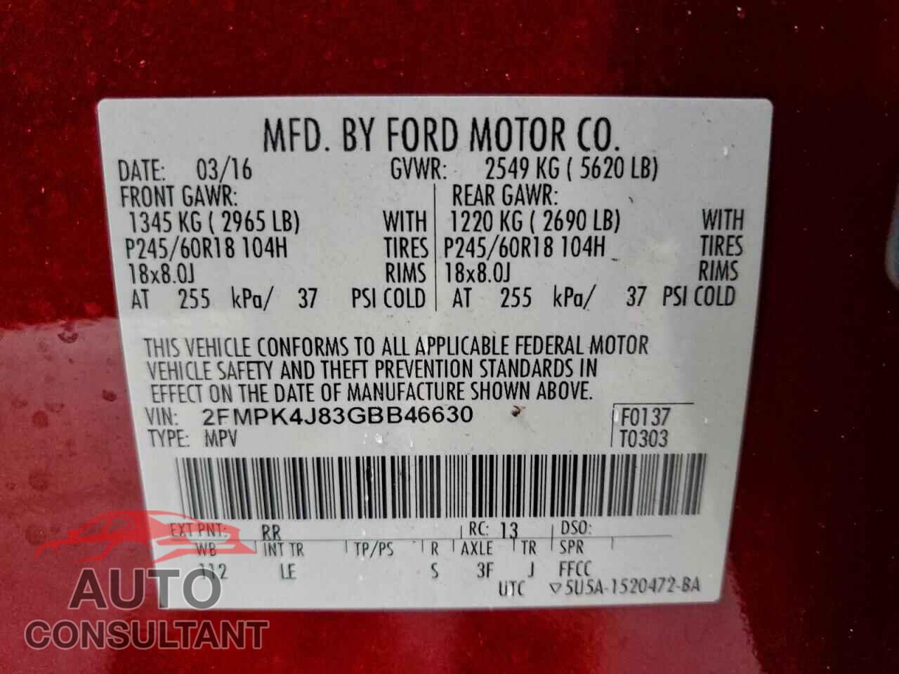 FORD EDGE 2016 - 2FMPK4J83GBB46630