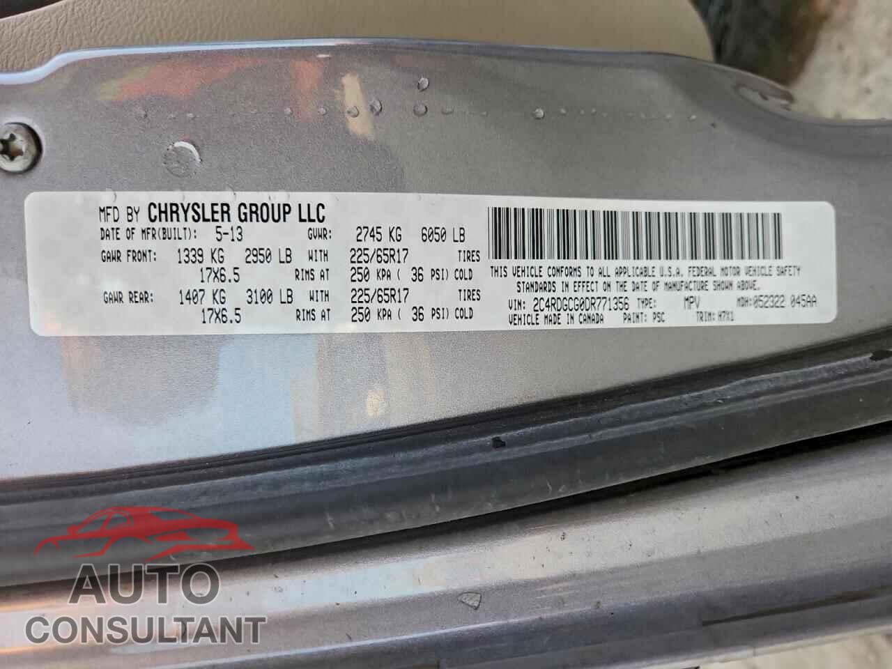 DODGE CARAVAN 2013 - 2C4RDGCG0DR771356