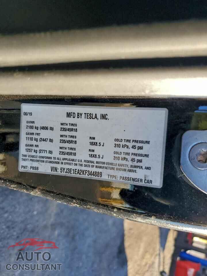 TESLA MODEL 3 2019 - 5YJ3E1EA2KF344889