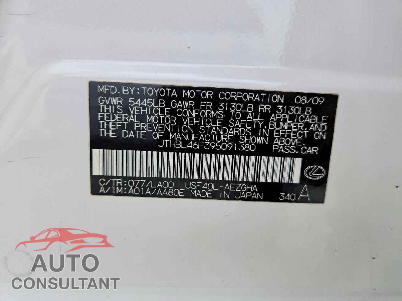 LEXUS LS460 2009 - JTHBL46F395091380