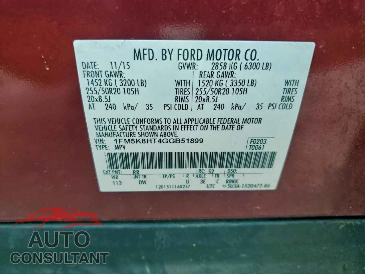 FORD EXPLORER 2016 - 1FM5K8HT4GGB51899