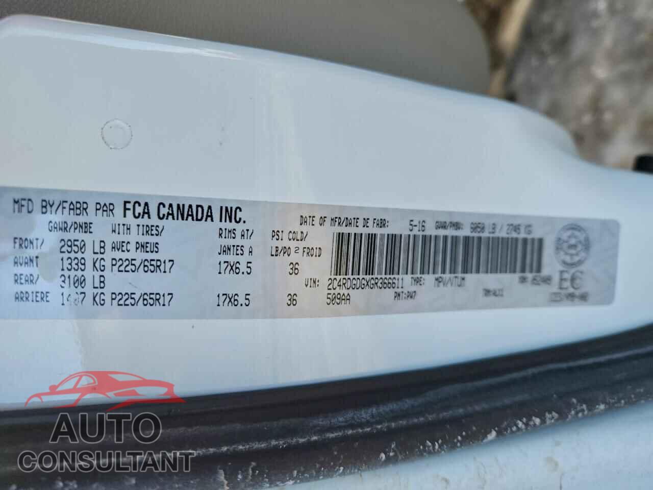 DODGE CARAVAN 2016 - 2C4RDGDGXGR366611
