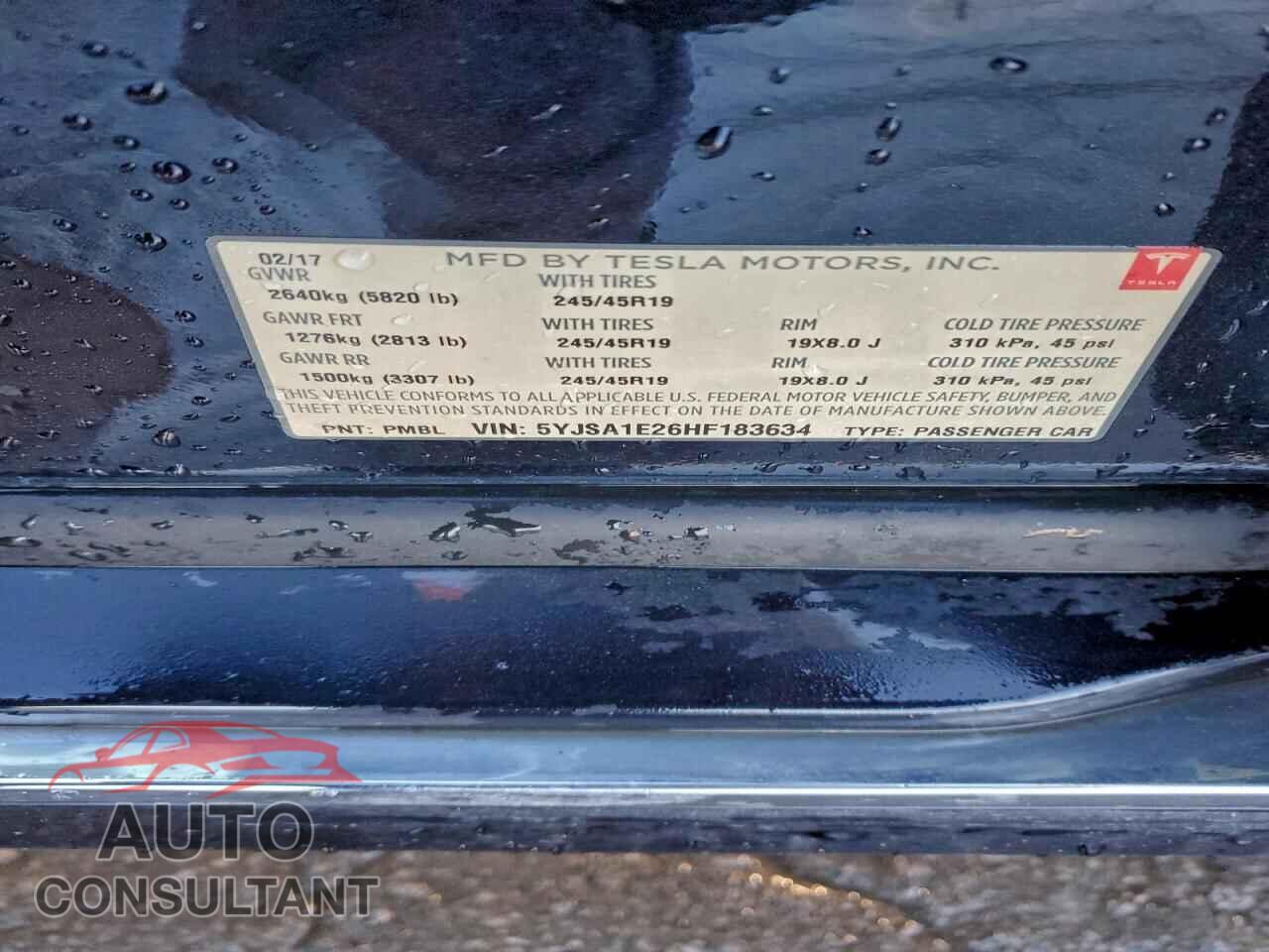 TESLA MODEL S 2017 - 5YJSA1E26HF183634