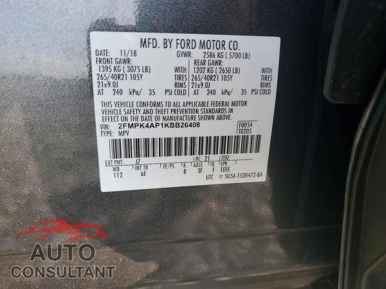 FORD EDGE 2019 - 2FMPK4AP1KBB26408