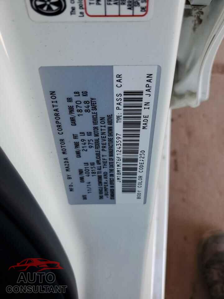 MAZDA 3 2015 - JM1BM1M76F1243597