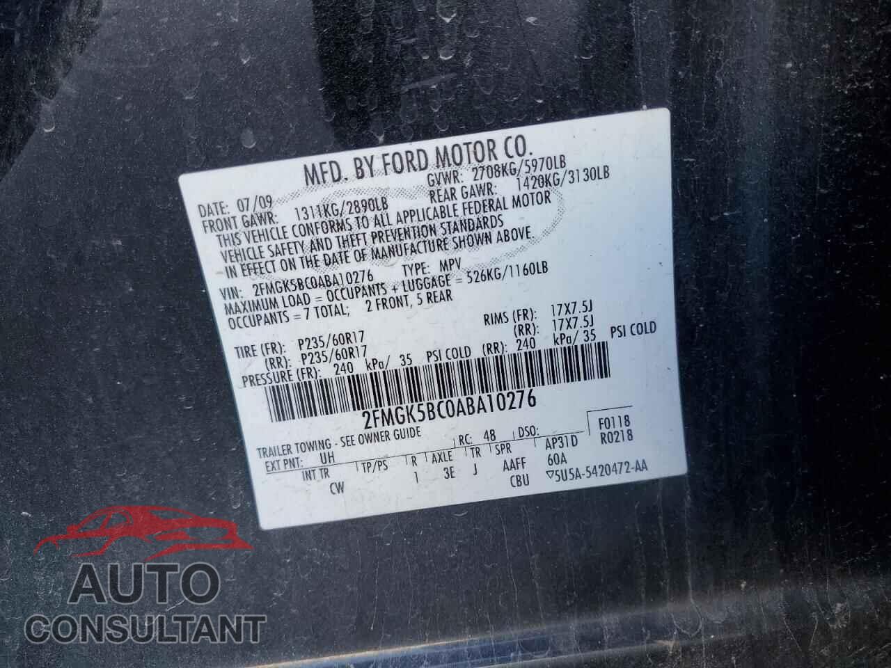 FORD FLEX 2010 - 2FMGK5BC0ABA10276