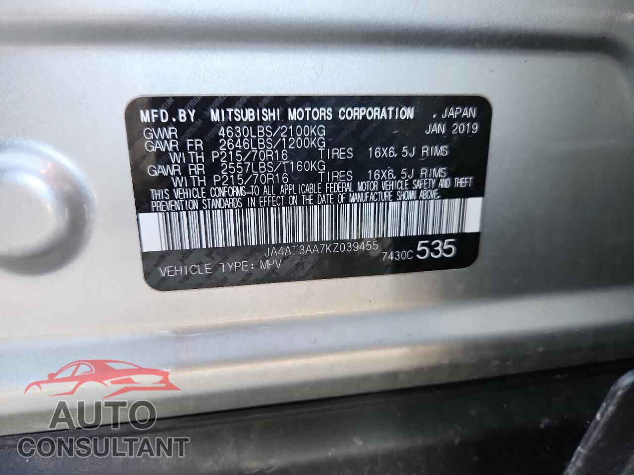 MITSUBISHI ECLIPSE 2019 - JA4AT3AA7KZ039455