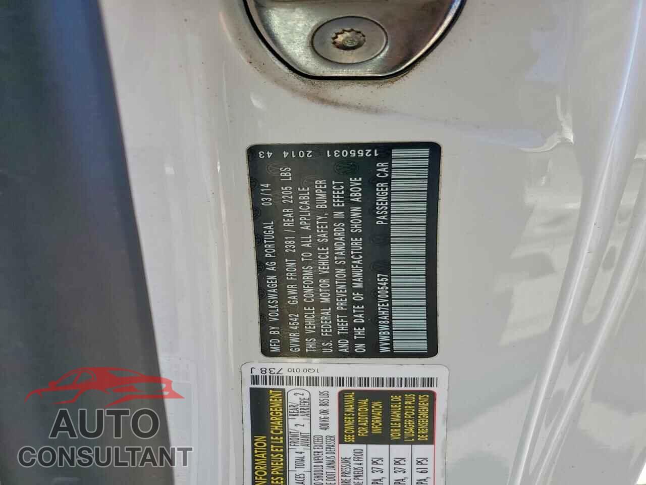 VOLKSWAGEN EOS 2014 - WVWBW8AH7EV005457