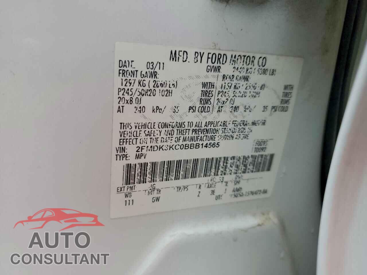FORD EDGE 2011 - 2FMDK3KC0BBB14565