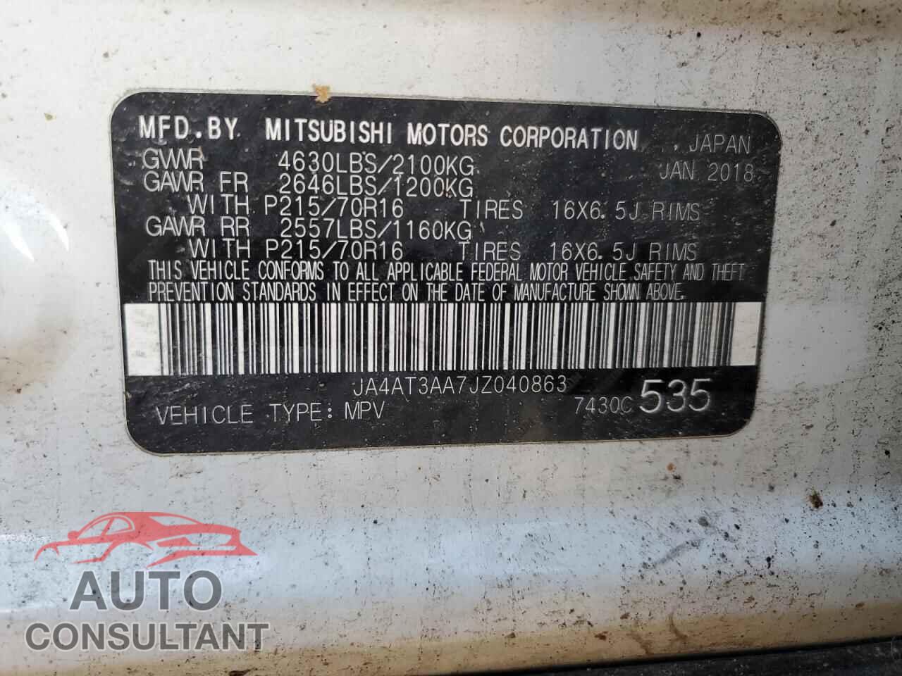 MITSUBISHI ECLIPSE 2018 - JA4AT3AA7JZ040863