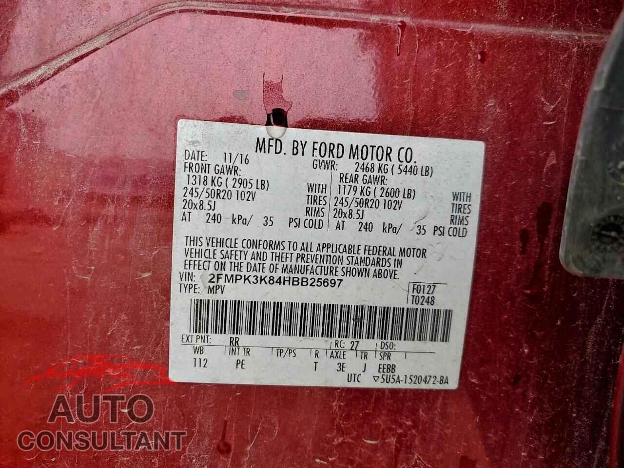 FORD EDGE 2017 - 2FMPK3K84HBB25697