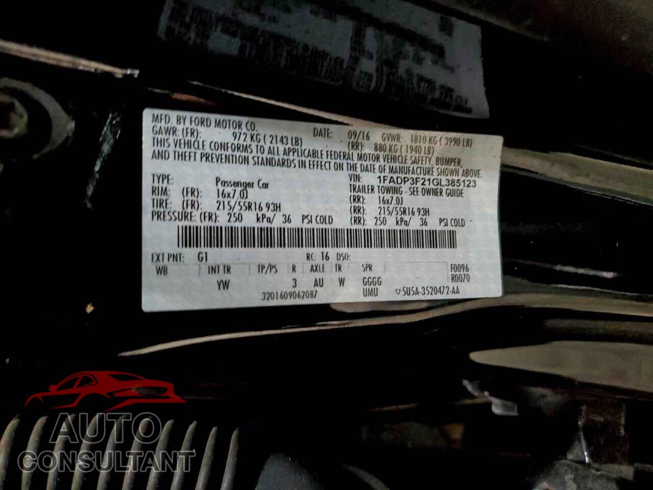 FORD FOCUS 2016 - 1FADP3F21GL385123
