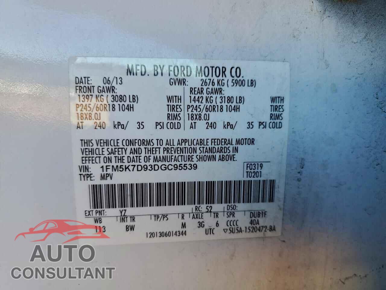 FORD EXPLORER 2013 - 1FM5K7D93DGC95539