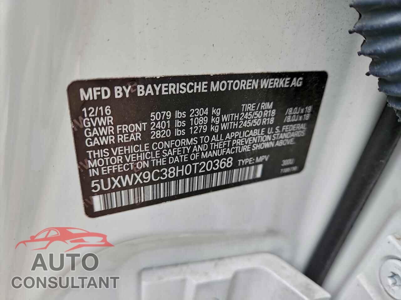 BMW X3 2017 - 5UXWX9C38H0T20368