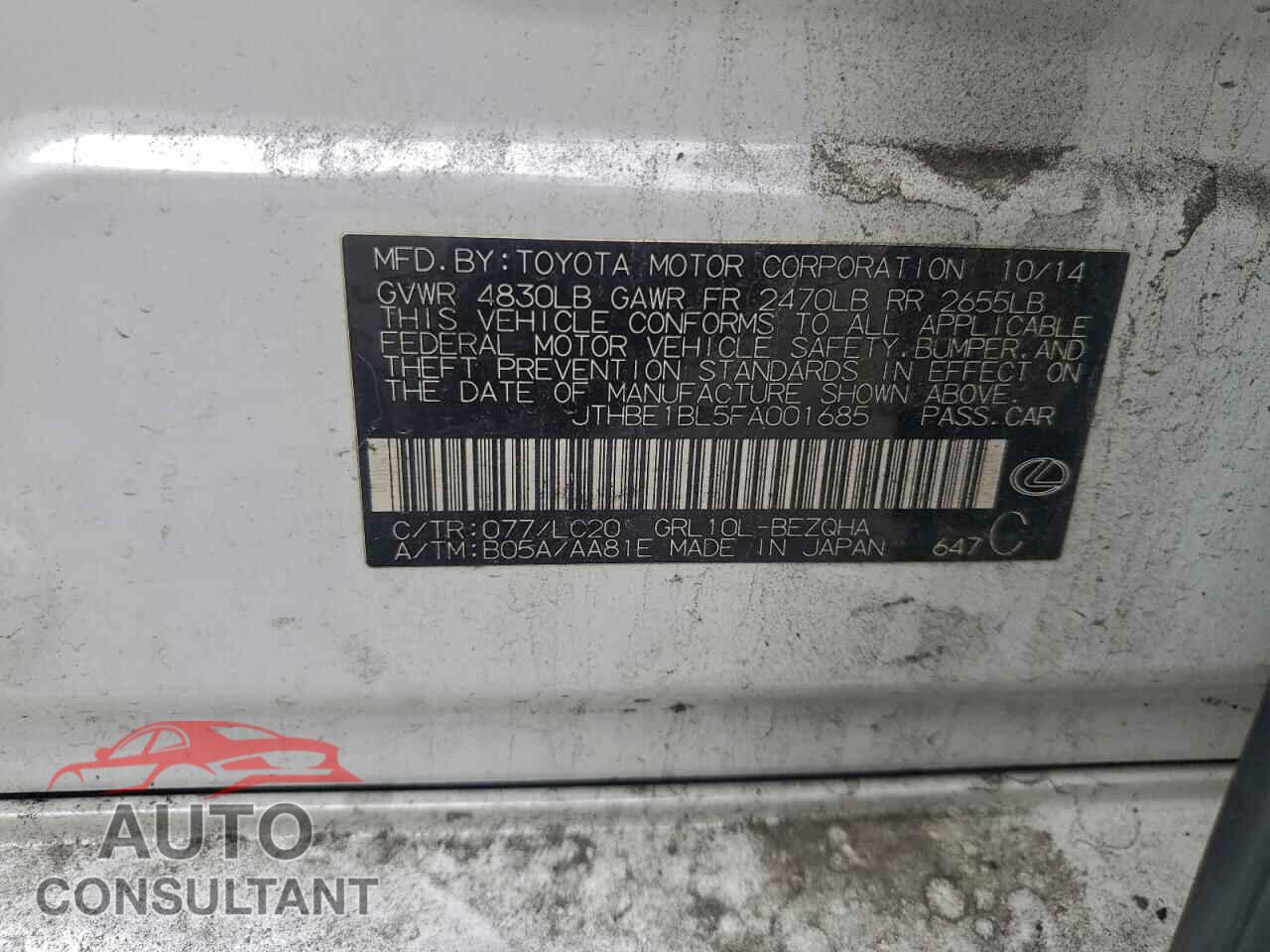LEXUS GS350 2015 - JTHBE1BL5FA001685