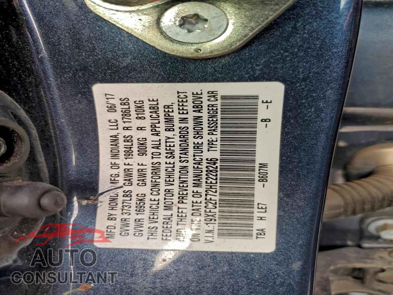 HONDA CIVIC 2017 - 19XFC2F72HE228246
