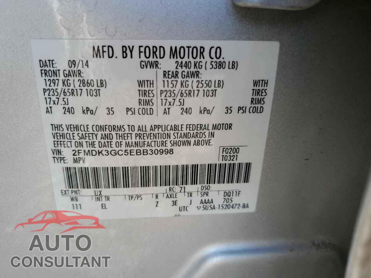 FORD EDGE 2014 - 2FMDK3GC5EBB30998