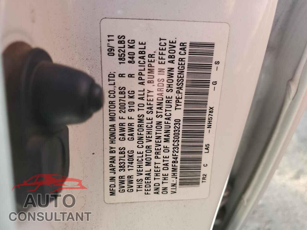 HONDA CIVIC 2012 - JHMFB4F23CS003230