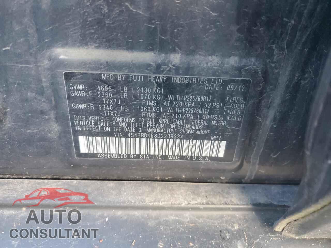 SUBARU OUTBACK 2013 - 4S4BRDKC8D2239234