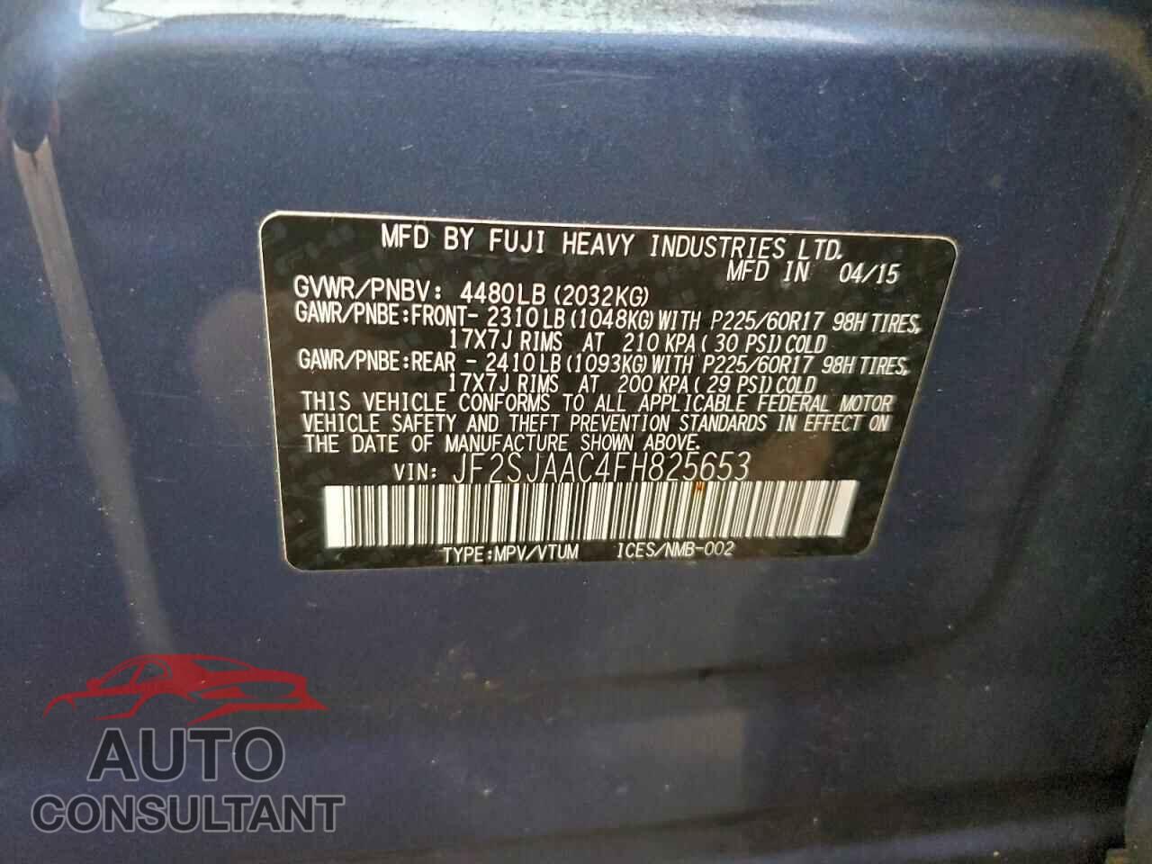 SUBARU FORESTER 2015 - JF2SJAAC4FH825653