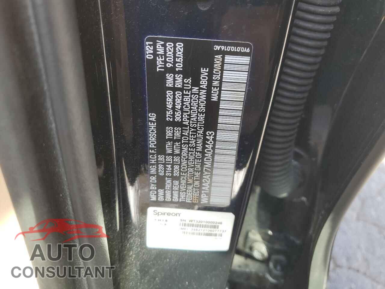 PORSCHE CAYENNE 2021 - WP1AA2AY7MDA04643